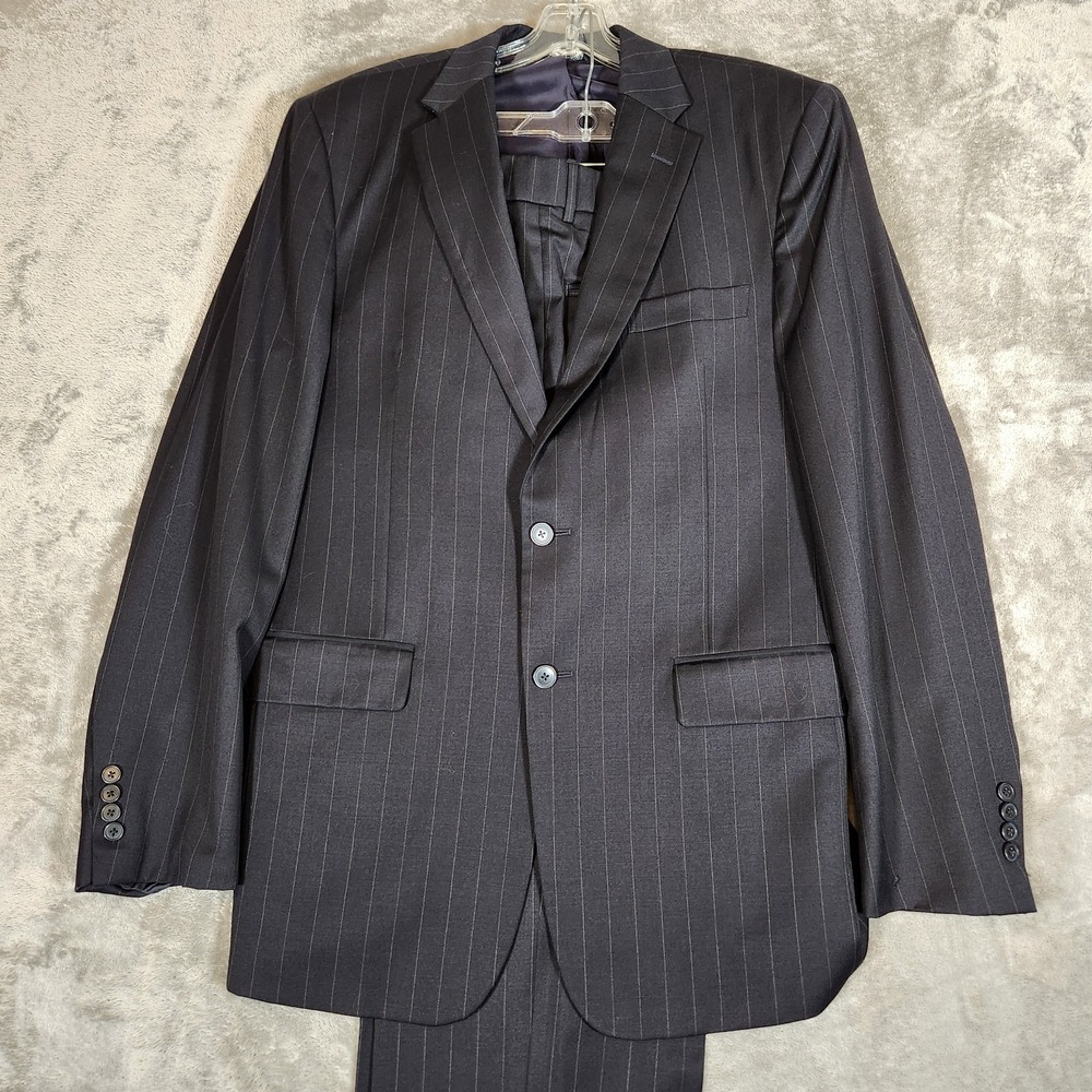 Jos‎ A Bank Suit Men's 42L Blue Pinstripe Traveler's Collection Tailored HOLE